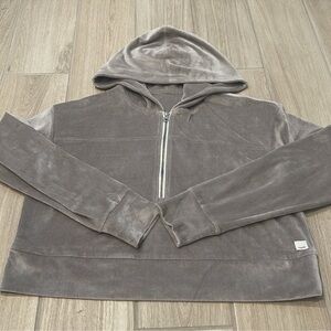 Vuori Haven Half Zip Velour Cropped Ribbed Hoodie Jacket Graphite Sz M